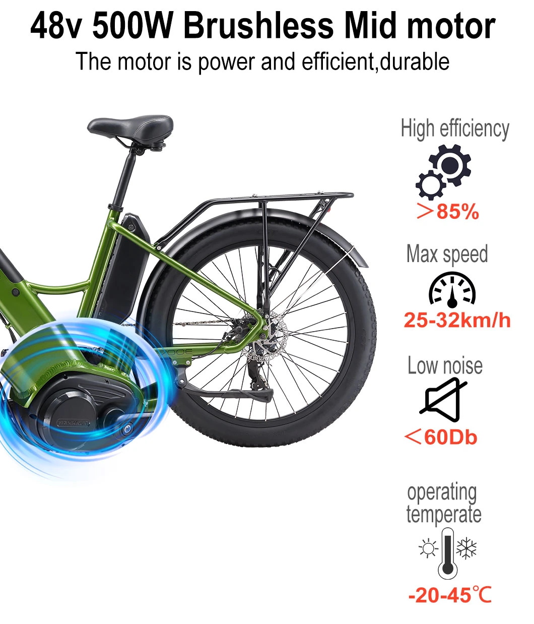 Color Customized 500W Dual Battery Fat Tire Electric Mountain Bike