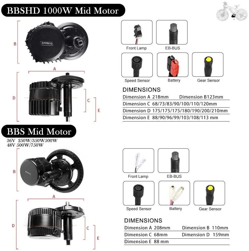 Bafang 48V 1000W Bbshd MID Motor Electric Bike Conversion Kit 100mm 120mm