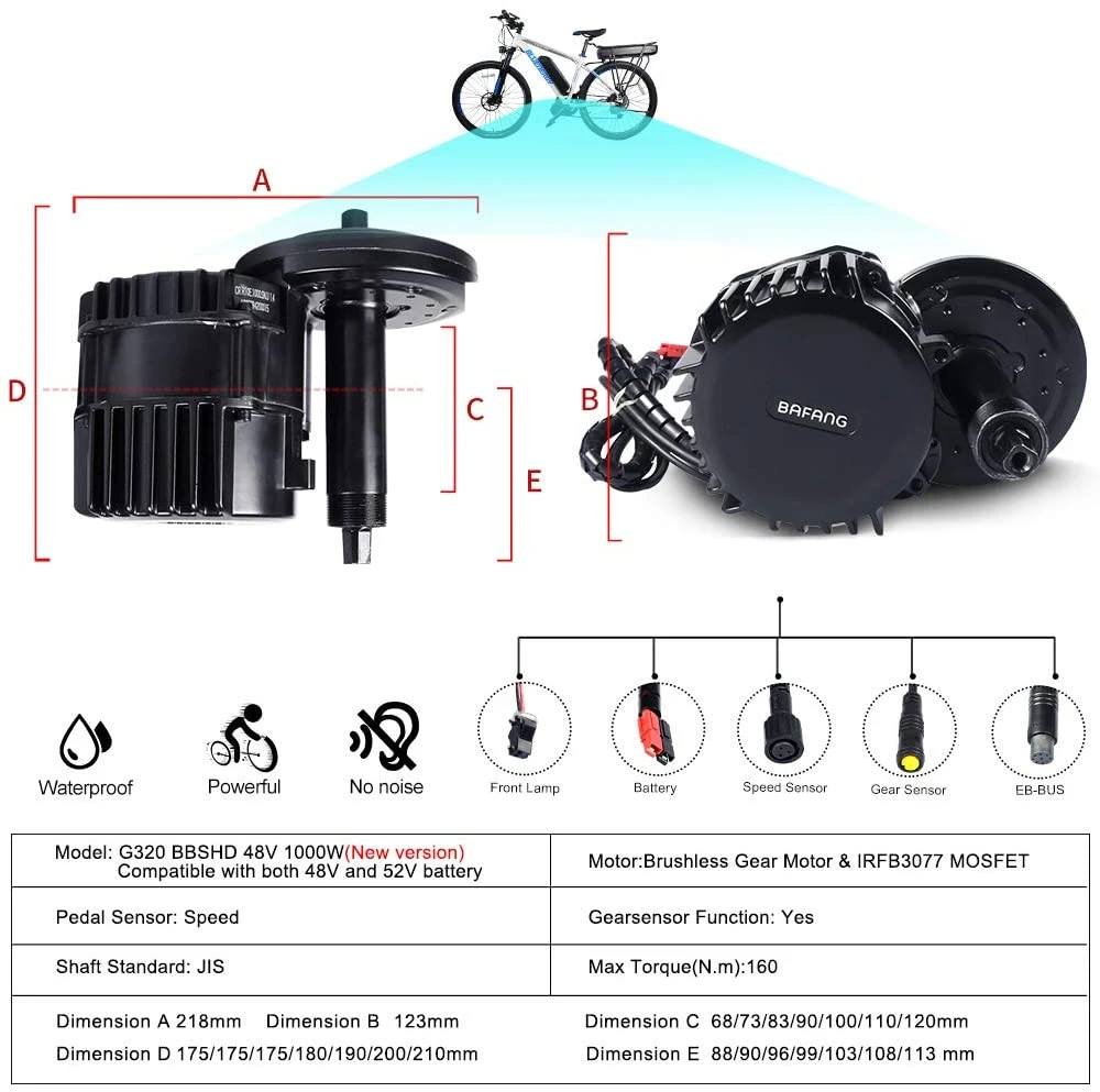 Bafang 48V 1000W Bbshd MID Motor Electric Bike Conversion Kit 100mm 120mm